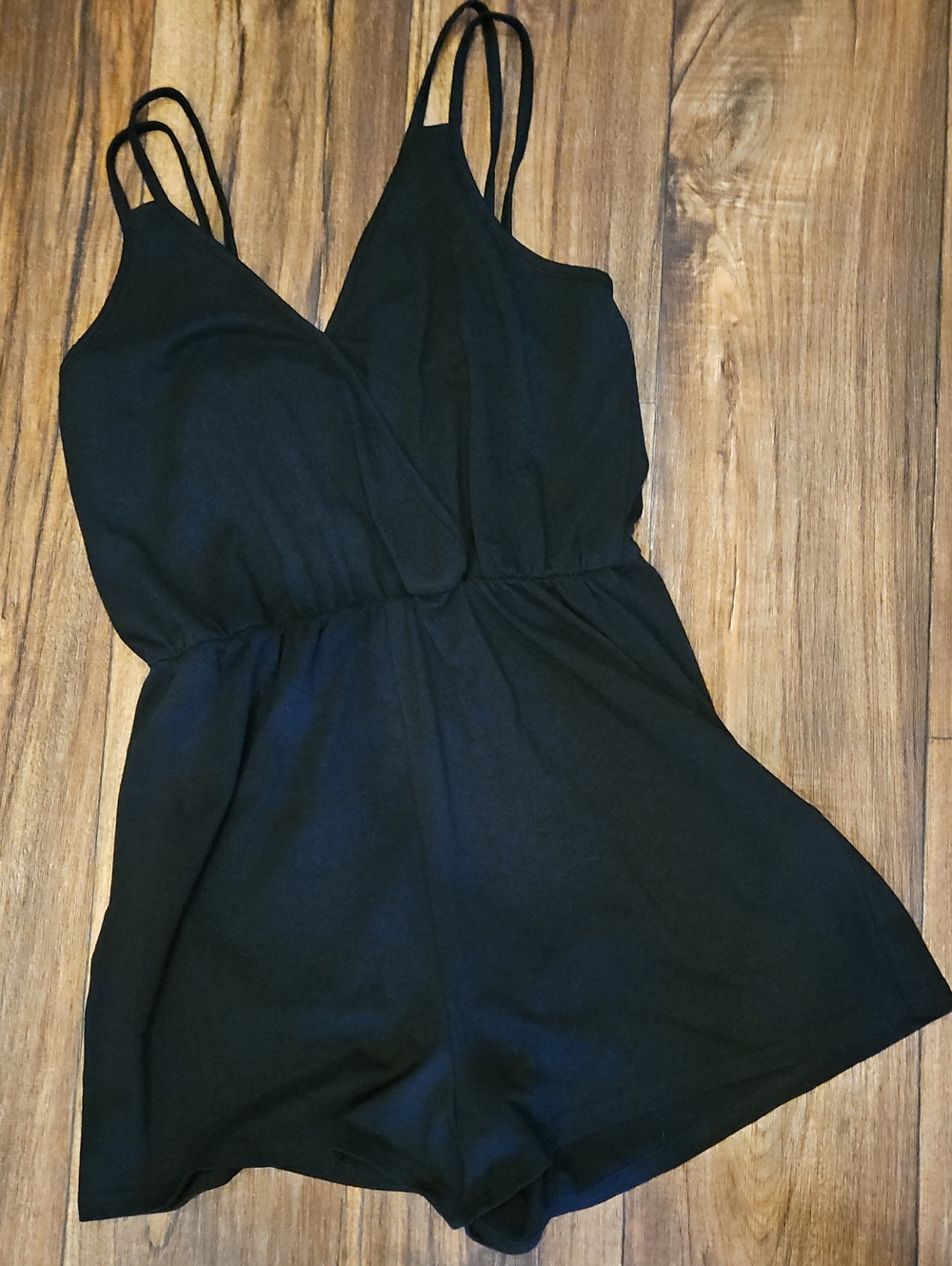 SHEIN Black Sleeveless V-Neck Romper with Double Straps